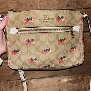 Coach Beige Strawberry Pattern Crossbody Bag
